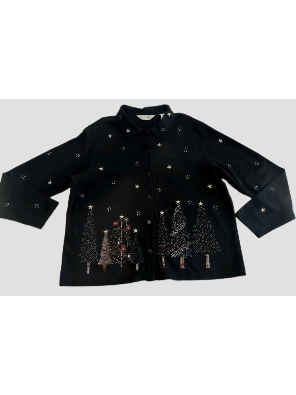 Bechamel Women Christmas Tree Holiday Button Up Embroidered Beaded Cardigan XL